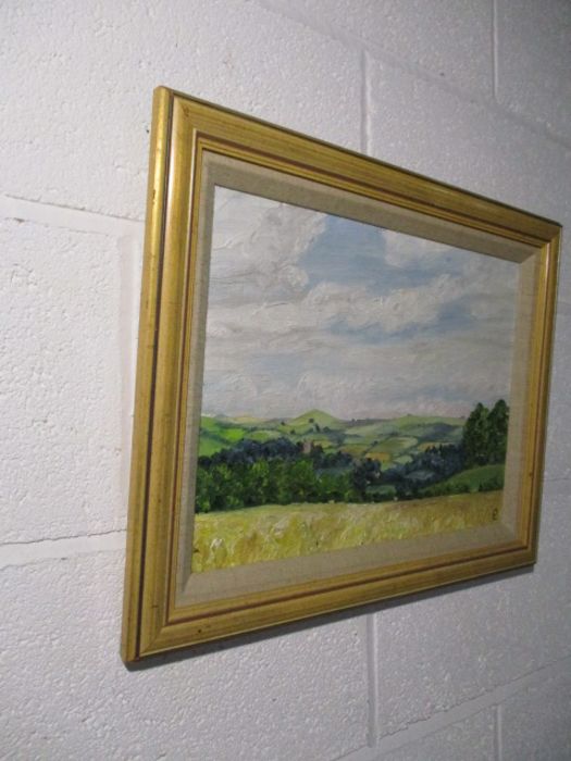 A framed oil painting of a countryside scene - overall size 39cm x 49cm - Image 9 of 9