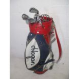 A set of Hogan Edge golf clubs in Hogan bag