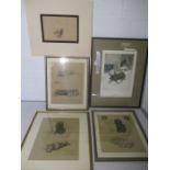 Four framed Cecil Aldin prints along with one similar unframed