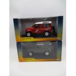 Two boxed Land Rover die-cast models (1:18 Scale) including the Land Rover Defender's Hard Top & Red