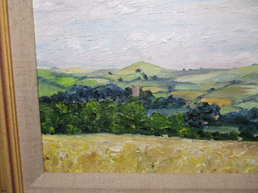 A framed oil painting of a countryside scene - overall size 39cm x 49cm - Image 3 of 9