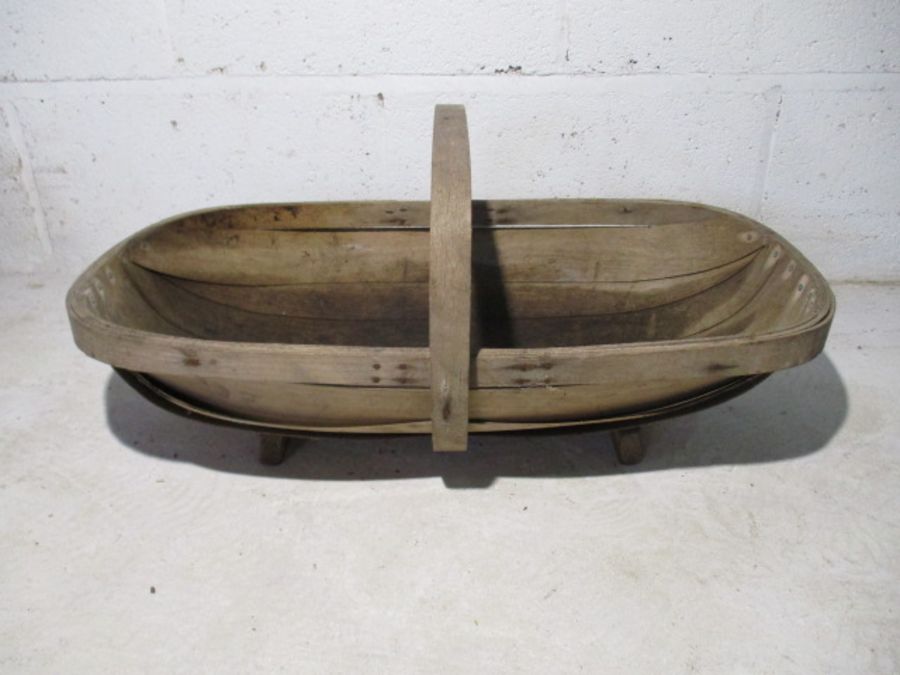 A vintage wooden trug, along with wooden bird house with slate roof - Image 2 of 10