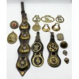 A collection of horse brasses including Queen Victoria Jubilee/Record, Jumbo, Telford etc.