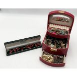 A collection of costume jewellery in carry case along with a large 925 silver necklace (clasp in