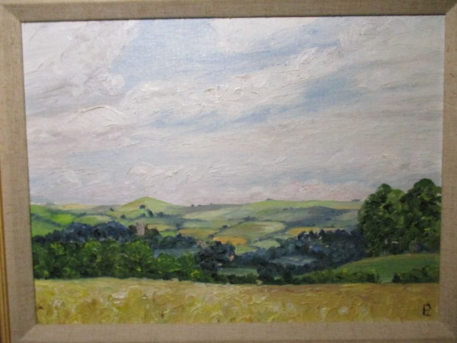 A framed oil painting of a countryside scene - overall size 39cm x 49cm - Image 2 of 9