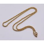 A 9ct gold rope necklace, weight 10.1g