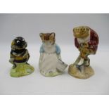 A collection of three Beatrix Potter figurines including "Babbitty Bumble", Ribby and the Patty Pan"