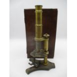 A Victorian P J Kipp & Zoon, Delft brass microscope in mahogany case (1864-1866)