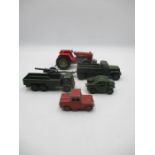 A collection of vintage die cast including a Dinky field artillery tractor, Ten ton army truck,