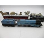 A small assortment of vintage lead toys, trains, planes, figures and animals.