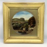 A gilt framed oil panting showing a river scene - unsigned 60 x 58cm