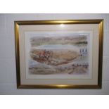 A framed limited edition print commemorating Captain Ronnie Wallace's 50 years of hunting hounds,