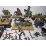 A selection of military modelling dioramas, lead figures, wagons, elephants, artillery and toys etc