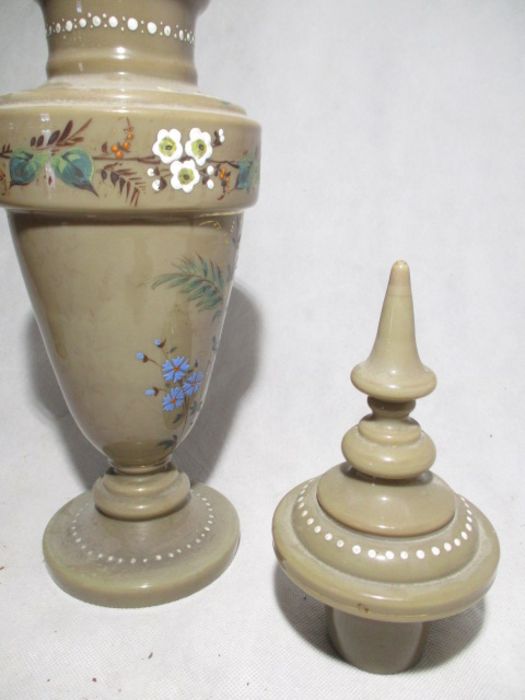 A Victorian oil lamp along with an milk glass urn with lid - Image 9 of 9