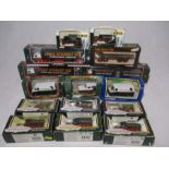 A collection of various boxed Eddie Stobart die-cast vehicles including haulage lorries, roadside