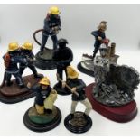 A collection of Fireman themed figurines including five by Ballantynes of Walkerburn