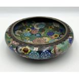 A large Cloisonné bowl with floral decoration - small area of damage as shown