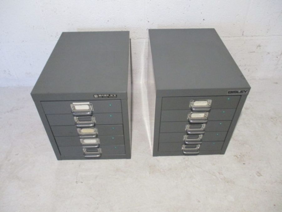 A pair of small Bisley metal filing drawers - each drawer measures height 33cm, width 28cm, depth