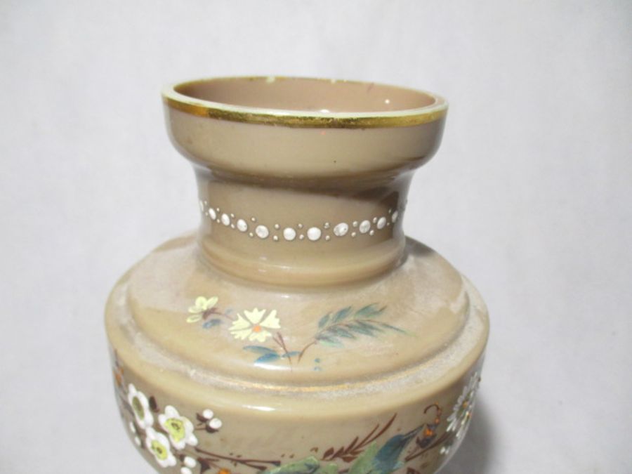 A Victorian oil lamp along with an milk glass urn with lid - Image 7 of 9