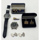 A small collection of watches and cufflinks including a Seiko Chronograph TT92, Casio MTD-1010, a