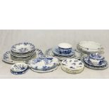 A collection of mainly antique various blue and white china including meat platters, saucers,