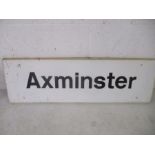 A mid Century Railway station platform sign for Axminster