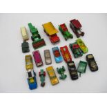 A small collection of play worn die-cast vehicles including Lesney, Matchbox etc