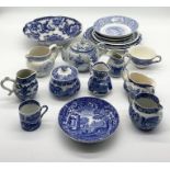 A small collection of blue and white china including Spode blue Italian, sparrowbeak jug etc.