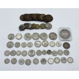 A small quantity of silver and other coinage including an 1888 crown