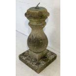 A composite stone sundial on pedestal base with rounded column - in three sections H90cm
