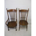 A near pair of American stick back chairs