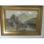 A pair of watercolours of Highland scenes signed J.H.Lee, 1920 and 1918 both showing cattle in a