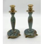 A pair of Italian blue onyx candlesticks with ormolu mounts