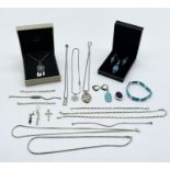A collection of 925 silver jewellery including turquoise, chains, bracelet etc.
