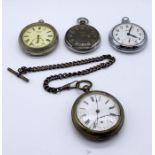 Four pocket watches including Smiths, Symons & Sons, Launceston, Amida etc. All A/F