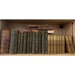 A collection of various antique books including The Works of Shakespeare - Henry Irving Edition,