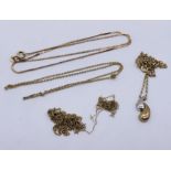 Four fine 9ct gold chains, 1 with a 9ct pendant, total weight 8.6g