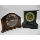 A Smiths Art Deco mantle clock along with a slate mantle clock A/F
