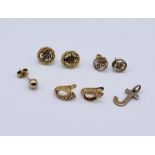 Various gold earrings etc. 18ct (1.1g), 14ct (2g), 9ct or unmarked gold (1.6g)