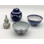 A small collection of Oriental china including Chinese bowl with four character mark to base, blue