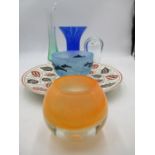 A Crown Ducal charger, plus a Malcolm Sutcliffe "Dolphins" studio glass bowl, plus a selection of