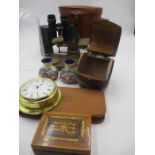An assorted vintage lot including; Vesper non reflective optic binoculars, two small Old Tupton Ware