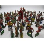 An assortment of play worn lead figures including Cowboys, Knights, Pirates etc