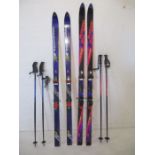 Two sets of skis with poles and carry bag. Rossignol MS4 skis 178cm, Salomon bindings, poles