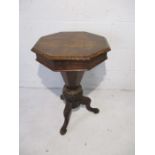 A Victorian sewing table on tripod base with carved decoration