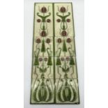 A set of ten Art Nouveau fireplace tiles with thistle pattern