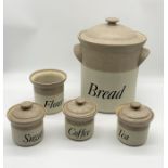 A collection of stoneware jars - tea, coffee, flour, sugar, bread