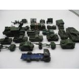 A collection of vintage play worn military die cast including Dinky and Britains.