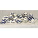 A collection of mainly antique blue and white china, to include part tea sets, jugs, etc.