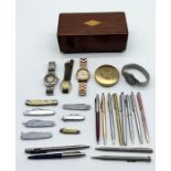 A collection of watches, penknives and vintage pens including Sheaffer and Cross along with an